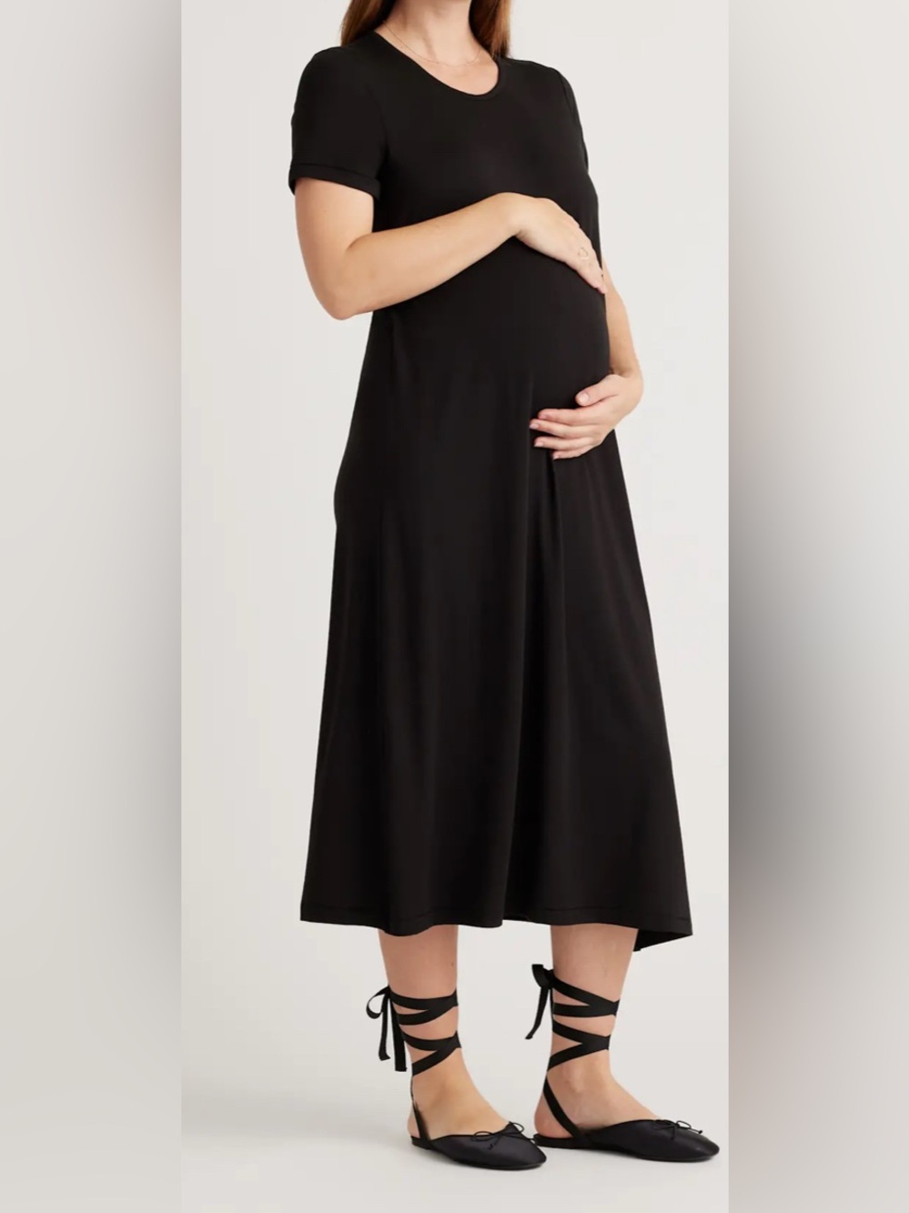 Quince comfy bamboo Black Maternity Nursing Midi shirt dress